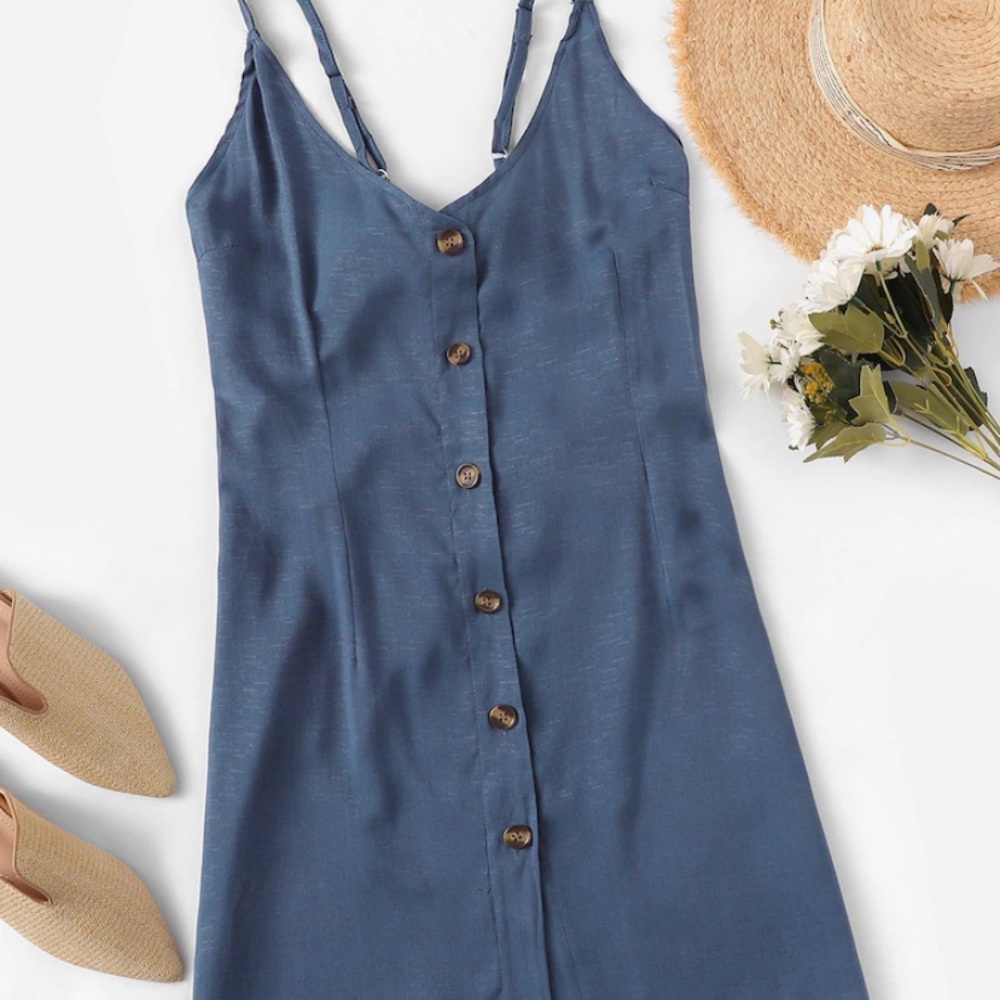 Button Through Peekaboo Knot Back Cami Dress